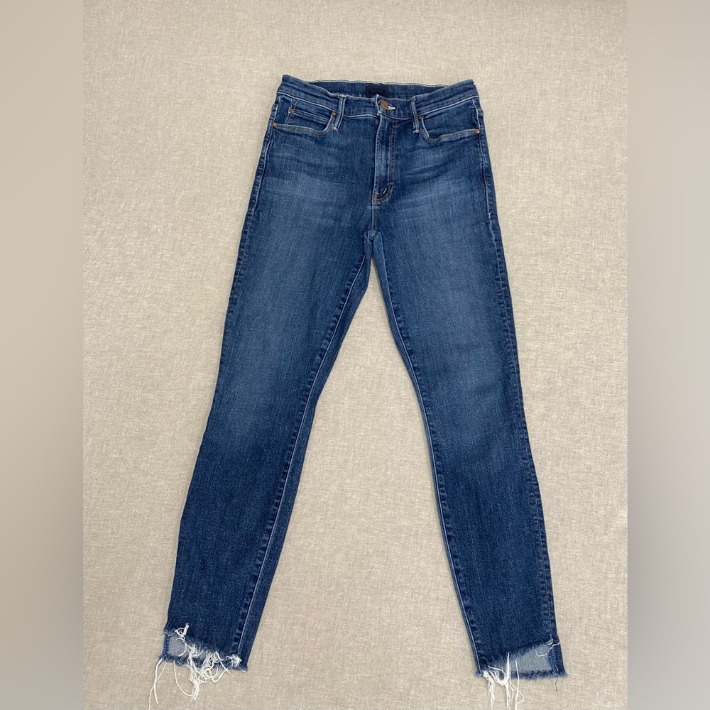 Mother, Stunner Zip Ankle Step Fray Jeans, Size 28 Blue. skinny jeans